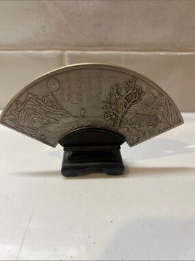 Vintage Royal Selangor Pewter Chinese Fan Tang Dynasty Chien Ti River Scene